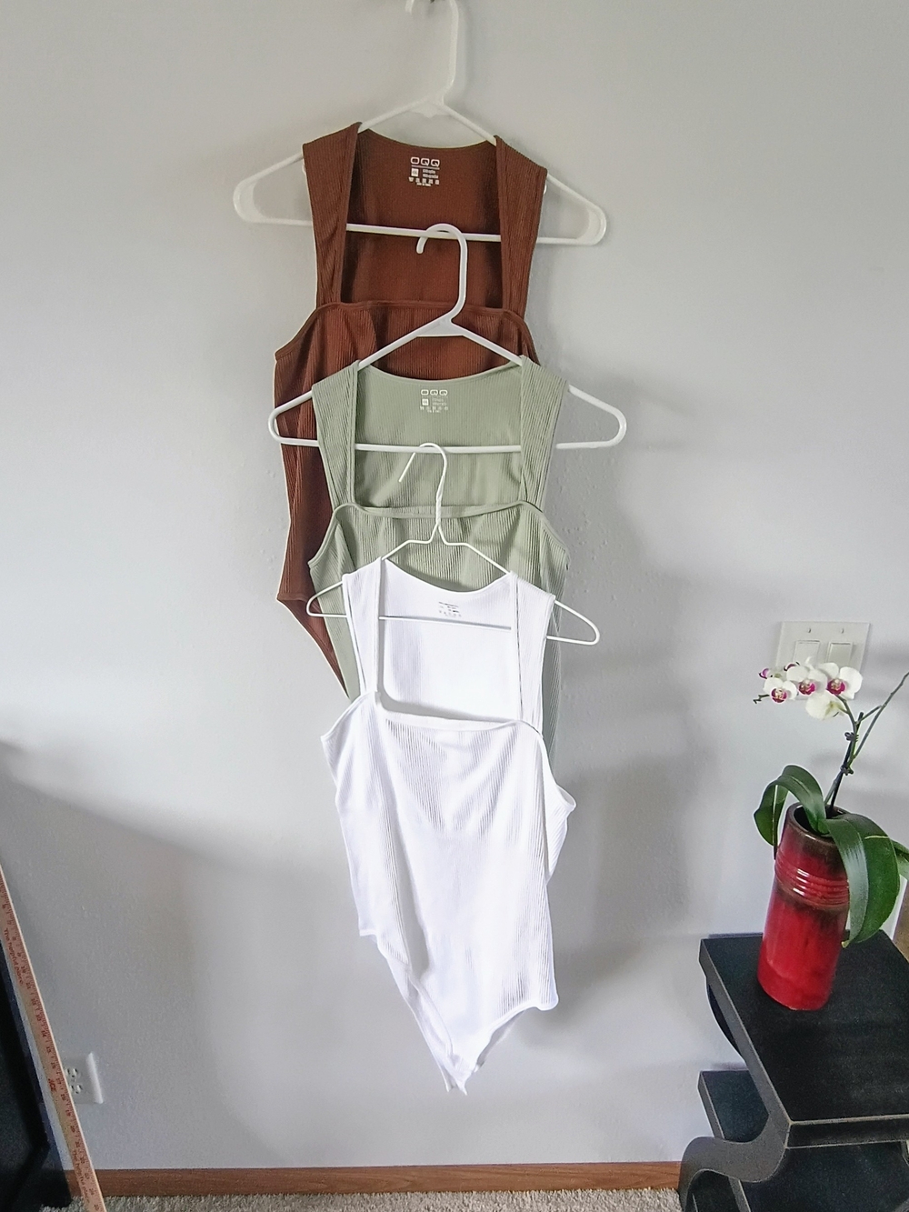OQQ Ribbed Bodysuit Bundle XXL Brown Sage White Square Neck Tank Set